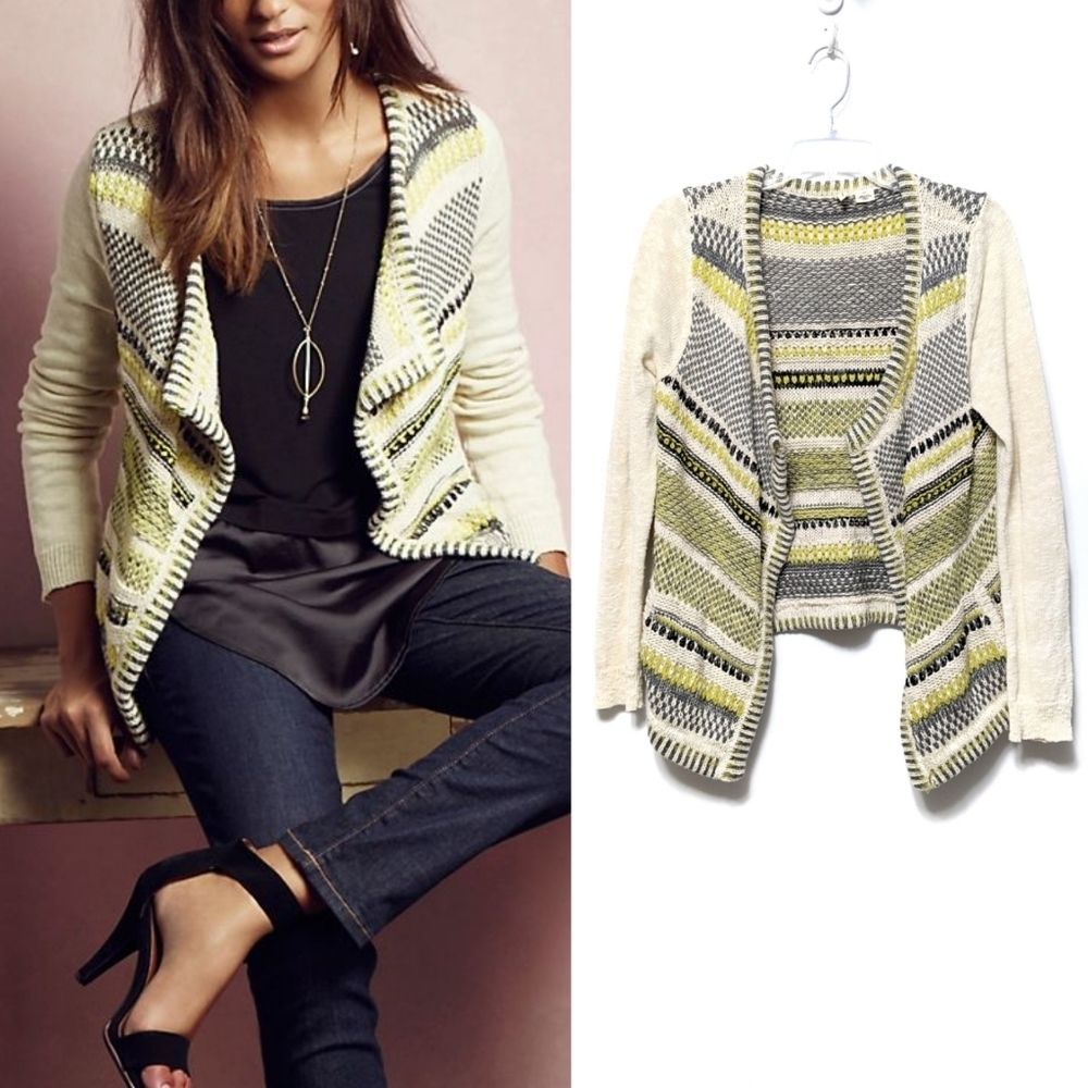 Anthropologie MOTH Chaux Metallic Knit Open Front Cardigan M